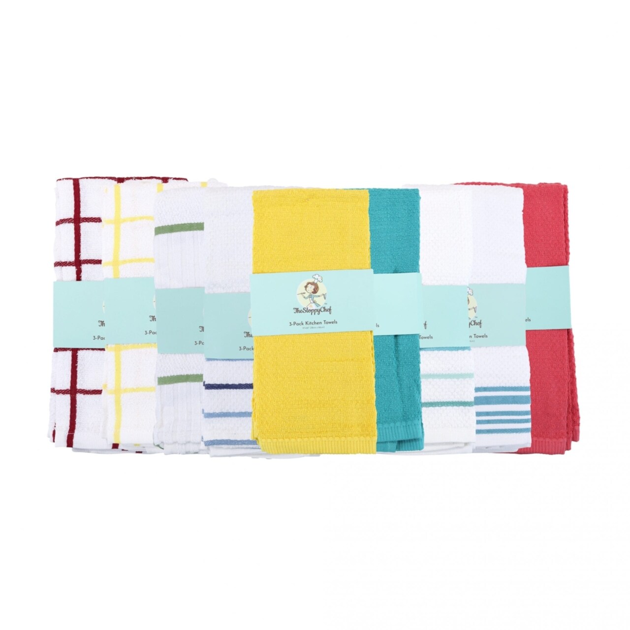 Sloppy Chef The ® Kitchen Towel Assortment, Solid Colors, Stripes and Patterns, Cotton, 15x26 in., Buy a Bulk Case of 144